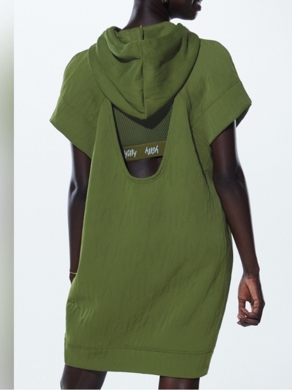 Yitty backless Olive Green Hooded Sleeveless Athleisure Fabletics Dress Large